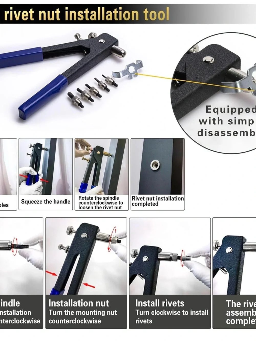 Rivet Nut & Hand Tool Combo Kit 430 Pcs 1 Pcs Rivet Nut Carbon Steel